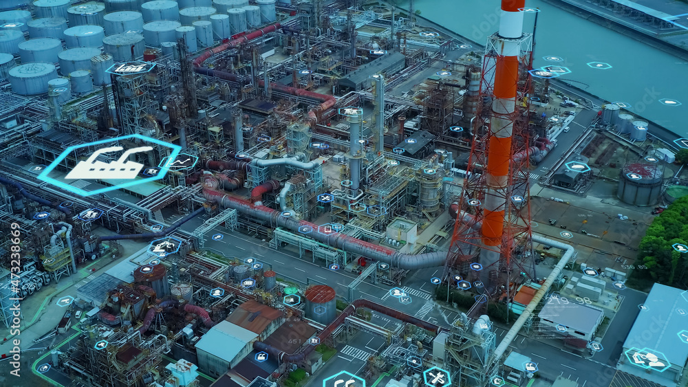 Aufkleber industrial technology concept. communication network. industry 4.0. factory automation.