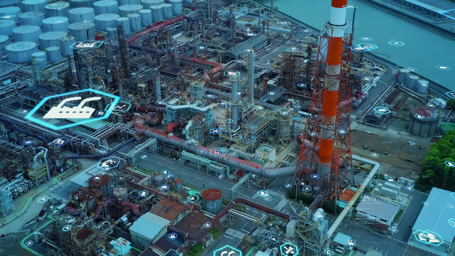 Industrial technology concept. Communication network. INDUSTRY 4.0. Factory automation.