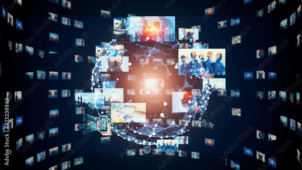 Poster Digital contents concept. Social networking service. Streaming video. NFT. Non-fungible token.