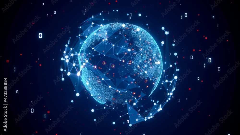 Poster Global communication network concept. Digital transformation.