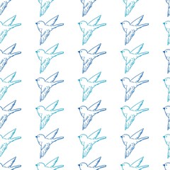 Flying Bird in Line Art Style Vector Graphic Art Seamless Pattern