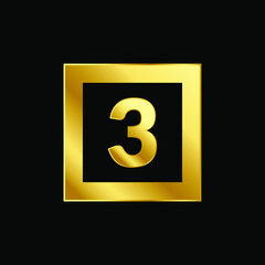 Number Three Luxury Style Golden Emblem Isolated Vector