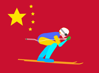 スキー選手が滑降している様子のイラスト素材です。