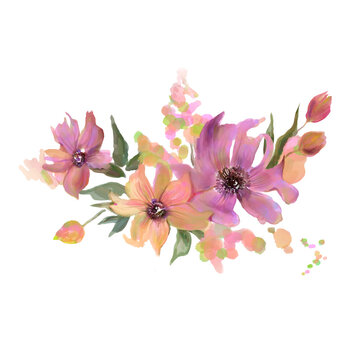 Cute hand painted flowers. Digital illustration. Invitation. Wedding card. Birthday card. High quality photo