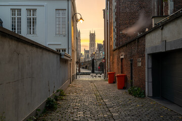 Fototapeta premium Graslei with the towers of Ghent