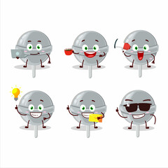 Sweet White lollipop cartoon character with various types of business emoticons