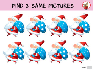 Santa Claus. Find two same pictures