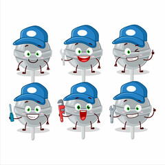 mechanic sweet white lollipop cute mascot character with pliers