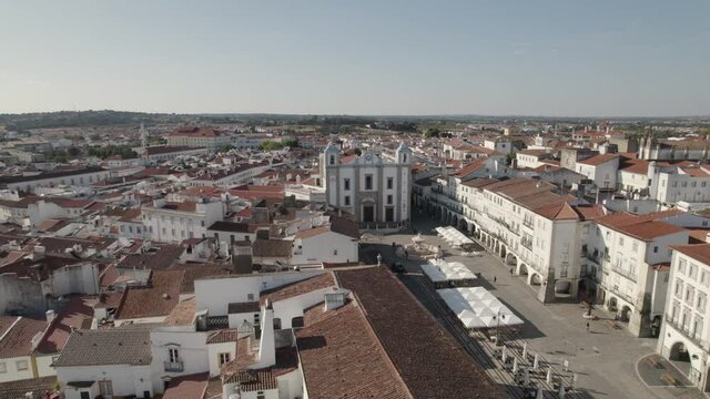 Pra&ccedil;a do Giraldo public square and Santo Ant&atilde;o Church, &Eacute;vora, Portugal. Aerial shot