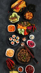 Assortment of Korean traditional dishes. .