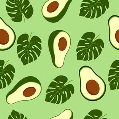 Avocado seamless vector pattern background for wallpaper, wrapping, packing, texture and backdrop. Cute fruit character, Seamless Kawaii Avocados Pattern.