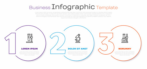 Set line Test tube flask on stand, Microscope and . Business infographic template. Vector