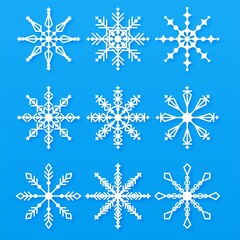 Naklejka na ściany i meble Merry christmas Snowflakes set elements vector