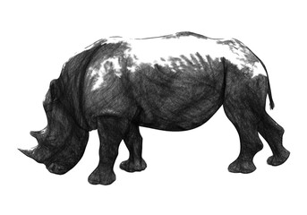 Fototapeta premium Rhinoceros side view. Charcoal drawing. Raster illustration.