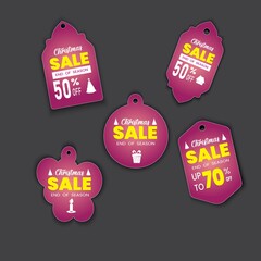 Discount Christmas Sale tags labels set vector Illustration.