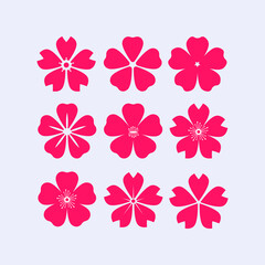 Fototapeta premium Cherry blossom or sakura flower icon set. Flat vector illustration