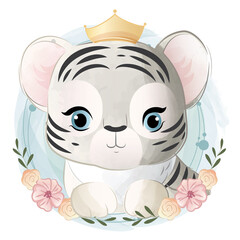 Baby Tiger Girl in a Wreath