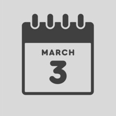 Icon day date 3 March, template calendar page