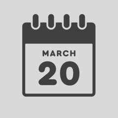 Icon day date 20 March, template calendar page