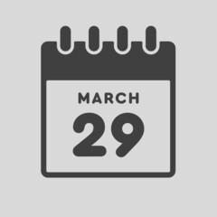 Icon day date 29 March, template calendar page