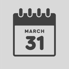 Icon day date 31 March, template calendar page