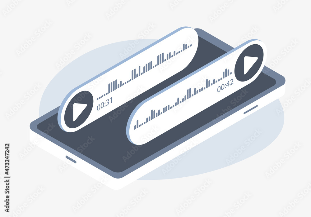 Poster voice message bubbles isometric vector icon concept. voice chat messaging correspondence, event noti