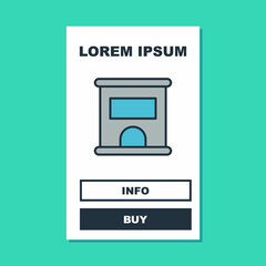 Filled outline Ticket office to buy tickets for train or plane icon isolated on turquoise background. Buying tickets. Ticket service. Vector