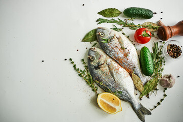 Fototapeta na wymiar fish fresh food ingredients top view kitchen delicacy