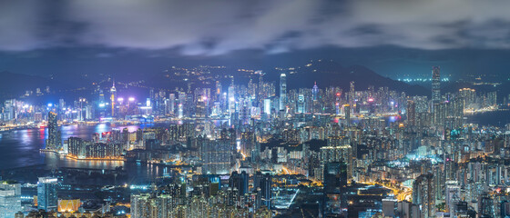 Obraz premium Night scenery of panorama of Hong Kong city