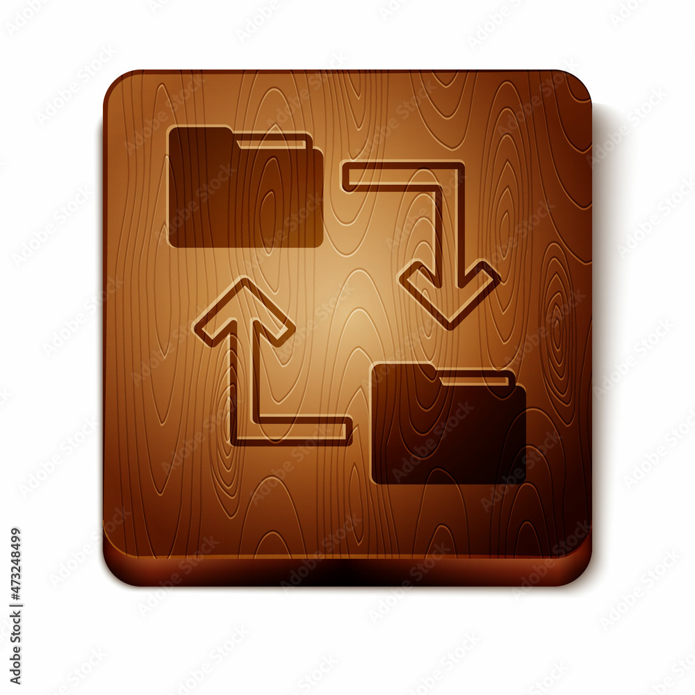 Poster brown cloud storage text document folder icon isolated on white background. wooden square button. ve