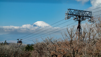 Mt. Fuji and cables cars for tourists in Hakone, Japan. 