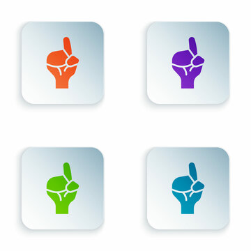 Color Hands in praying position icon isolated on white background. Praying hand islam muslim religion spirituality religious. Set colorful icons in square buttons. Vector