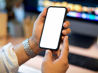 Close-up, Male hands holding modern smartphone