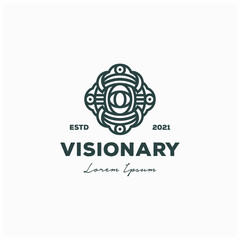 Illustration creative idea abstract luxury vintage character eye vision with mirror simple line art for visionary logo design premium vector