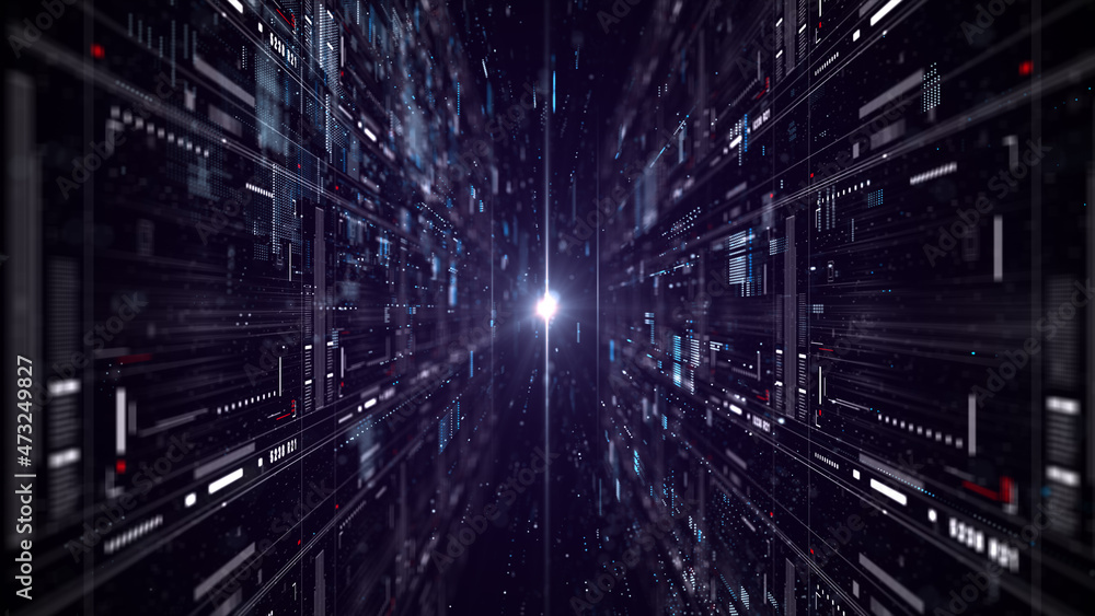 Poster digital cyberspace and digital data network connections concept. transfer digital data hi-speed inte