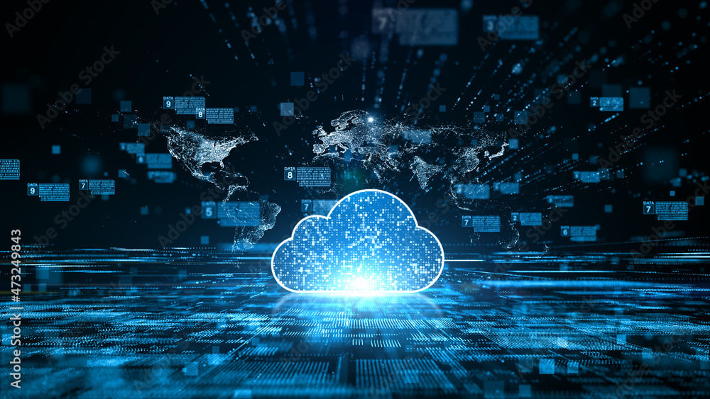 Poster cloud computing of cyber security, digital data network protection, global network connection, big d