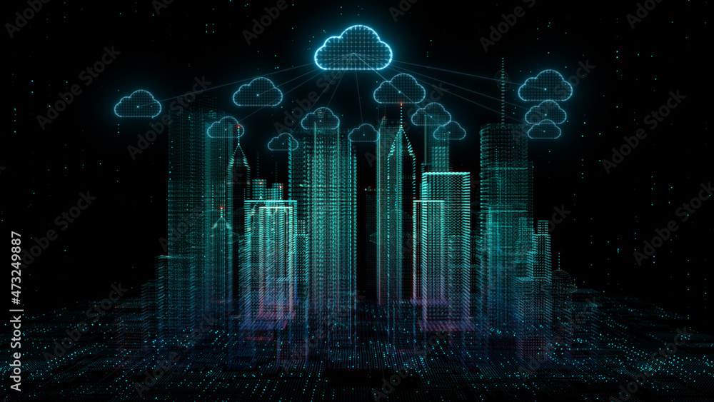Poster the city of cybersecurity digital data of futuristic and technology of the internet and big data of 