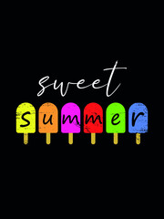 Typography vector graphic print for t-shirt with ice cream sweet summer