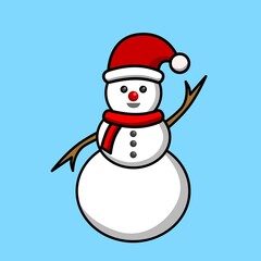 illustration design of a snowman wearing a santa claus hat