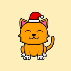 cat illustration design wearing santa claus hat.