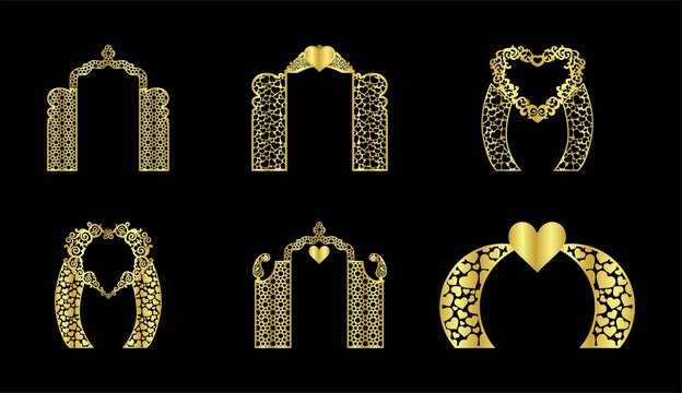 Decorative wedding gate panel pattern. Laser cut panel design. Vector template for cutting. 