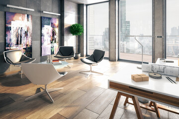 Contemporary Penthouse Office Lounge - 3D Visualization