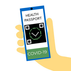 Health passport covid-19 in smartphone in hand