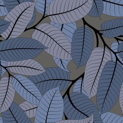 SEAMLESS PATTERN WITH BLUE AND GRAY VIROLA BRANCHES ON A GRAY BACKGROUND IN VECTOR