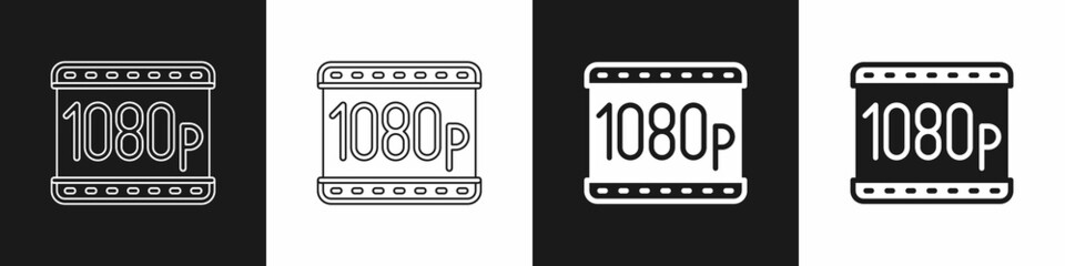 Set Full HD 1080p icon isolated on black and white background. Vector