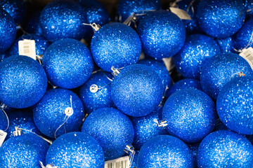 Christmas background of blue Christmas balls