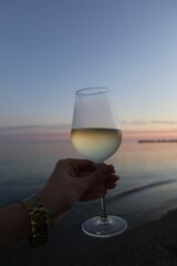 glass of wine on the beach