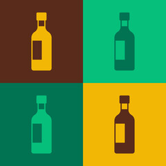 Pop art Bottle of wine icon isolated on color background. Vector