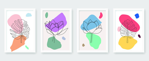 Botanical wall art vector collection. Minimal and natural wall art. Art design for poster, cover, wallpaper,  postcard or brochure cover design, print. Vector illustration.