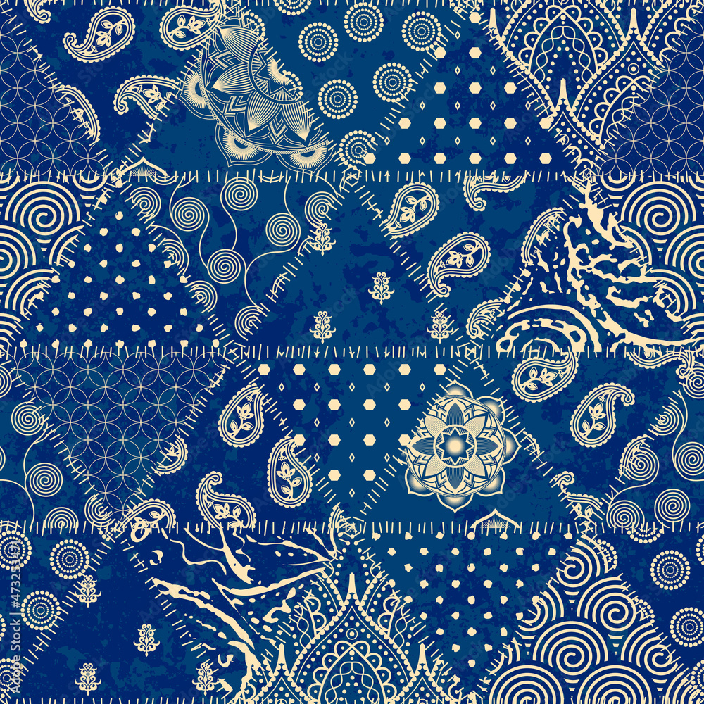 Poster Patchwork textile pattern. Seamless quilting design background.